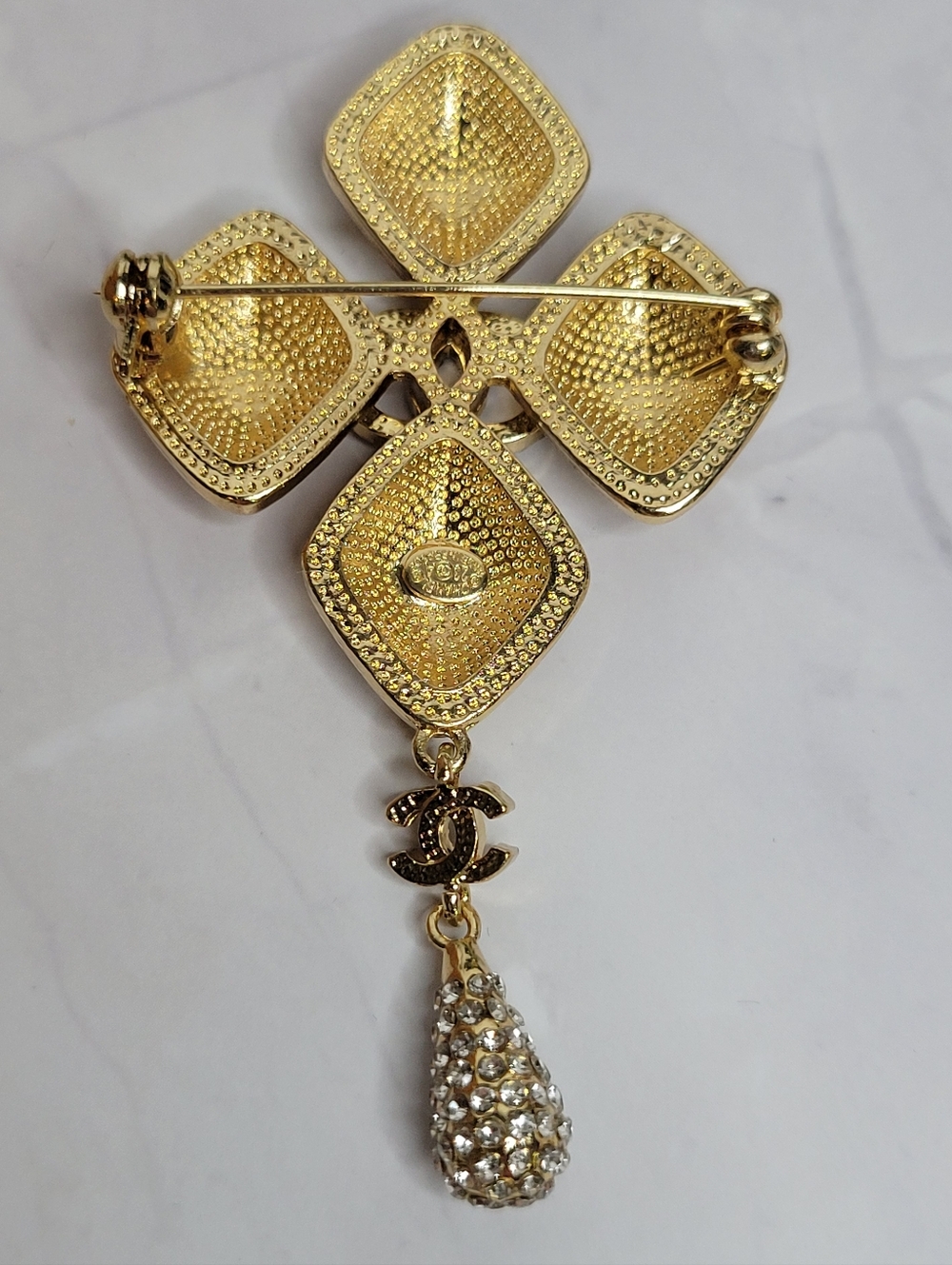 Gold & Crystal CC Brooch - Picture 2 of 2